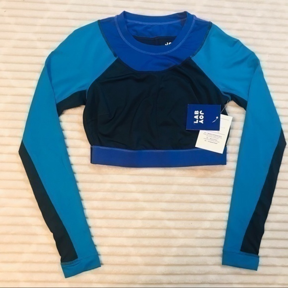 Joy Lab Color Block Blue Long Sleeve Crop Top NWT size small
